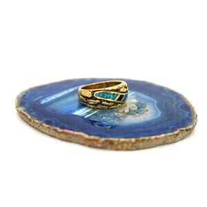 Gold-tone Chip Inlay Southwest Ring